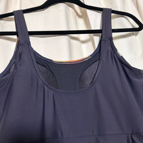 La Isla One Piece Built-In‎ Bra Swimsuit Deep Purple Floral Flowy Size 14 - Picture 6 of 12